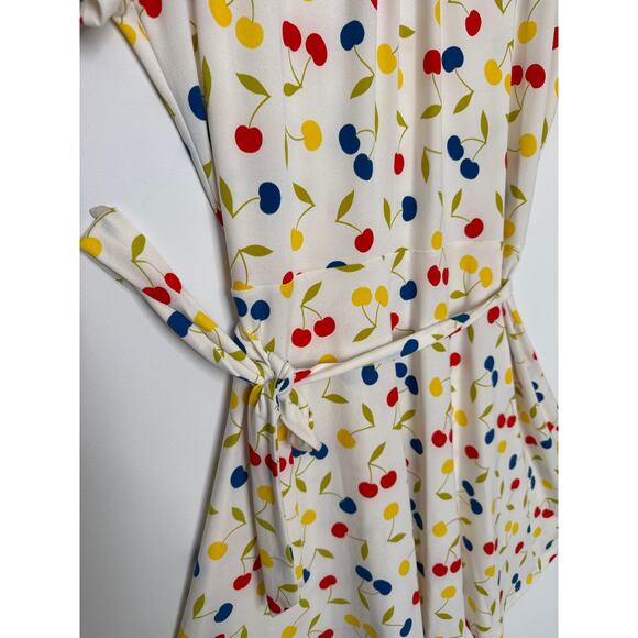 ModCloth Cherry Print retro swing Fit & Flare Dress mock neck & belt XL - Picture 8 of 16